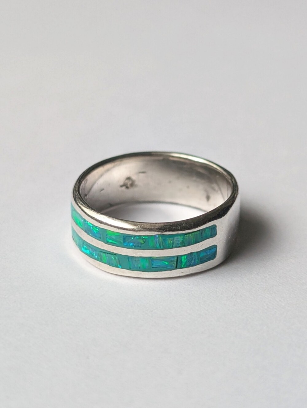 Vintage sterling silver blue green opal inlay ring Mexico 925 Band MEX